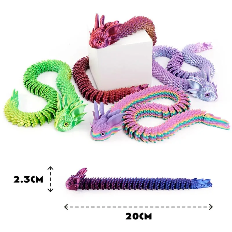 3D Printed Dragon Snake Movable Joint Fidget Toy Figurine Simulation Snake Office Desktop Ornament New Year Gifts Crafts Gift