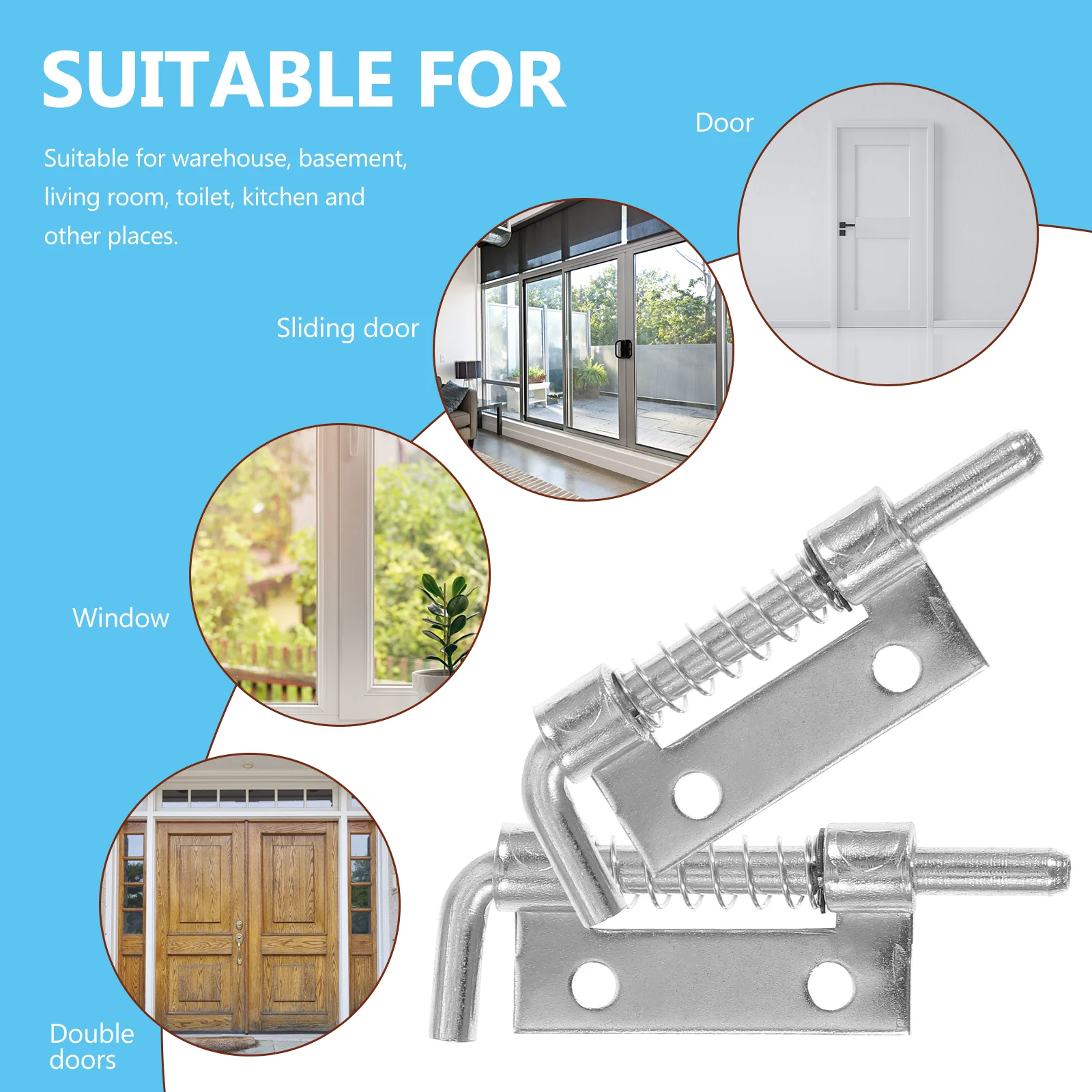 Spring Hinges Heavy Duty Galvanized Iron Barrel Bolt Latch Door Locks Spring Loaded Hardware Door Bolts Accessories 10 Pcs door latch