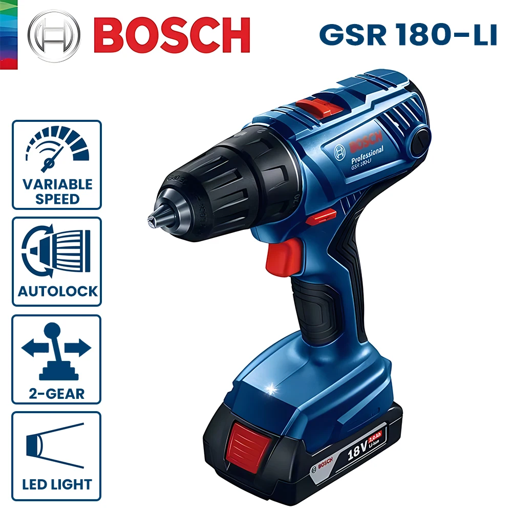 

Bosch GSR 180 Li Electric Drill Rechargeable Cordless Electric Screwdriver Handheld Driller Home DIY Rotating Power Tools