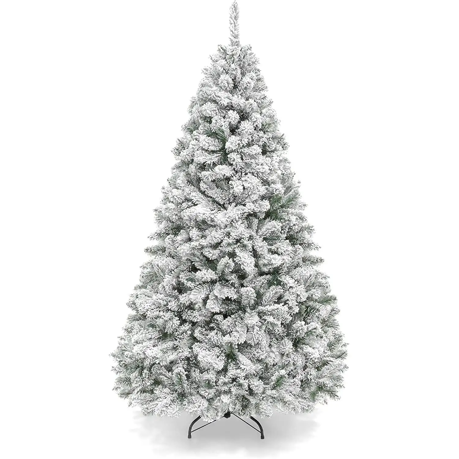 

6ft Snow Flocked Hinged Artificial Christmas Tree with 1000 Branch Tips & Metal Stand for Holiday Time