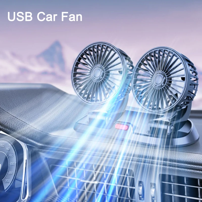 

Car Fan Portable Dual Head Car Fan 360° USB Cooling Air Fan For Dashboard Truck Home With Number Plate Automobile Electric Fan