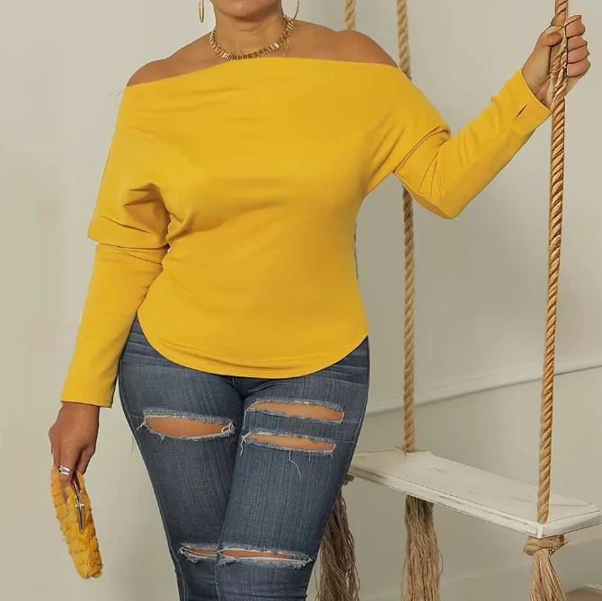 

Women's Sexy New Elegant Autumn and Winter Top Fashionable and Mature Women's Casual Solid Color One Shoulder Long Sleeved Top