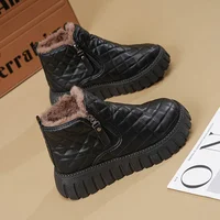 Thick Bottom Winter Boots Women's Fleece Lined Warm Cotton Shoes Heightened Thickened Snow Boots round Toe Casual Style
