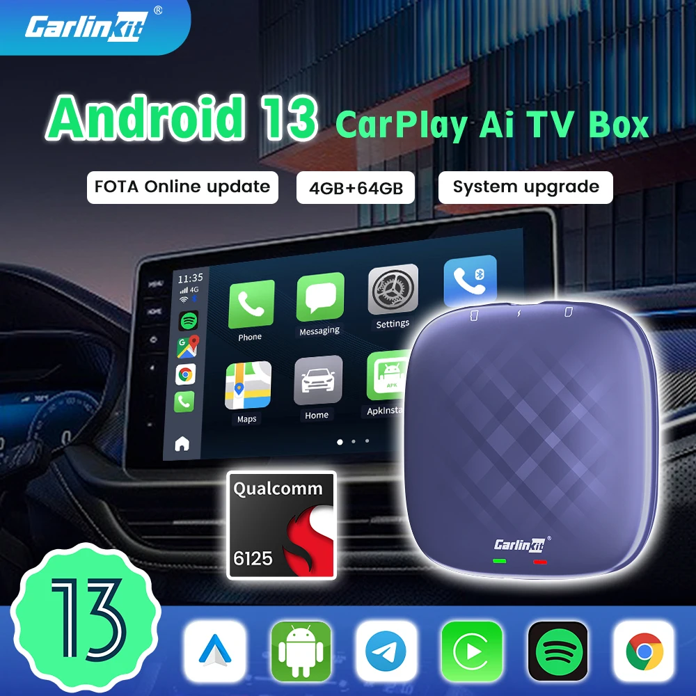 Carlinkit беспроводной Carplay Android 13 Android Авто Ai Tv Box Plus авто беспроводной адаптер для Youtube Iptv 4G LTE QCM 4G + 64G 8-ядерный