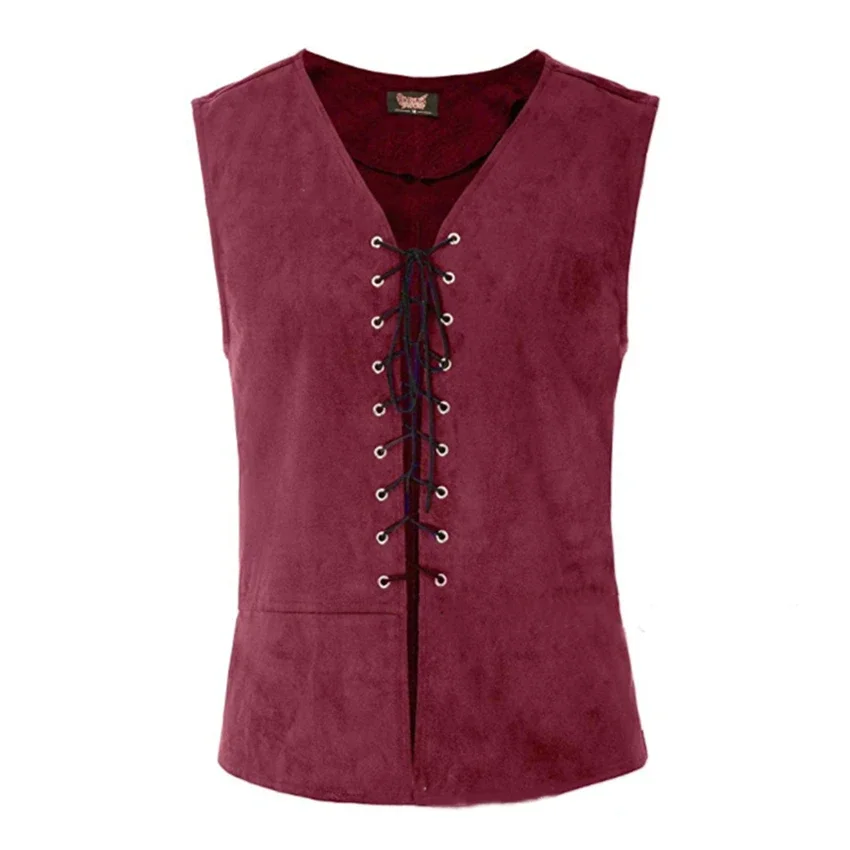 Men Punk Medieval Vest Cosplay Costume Renaissance Steampunk Tops Gentleman Bandage Coat Retro Gothic Slim Knight Waistcoat