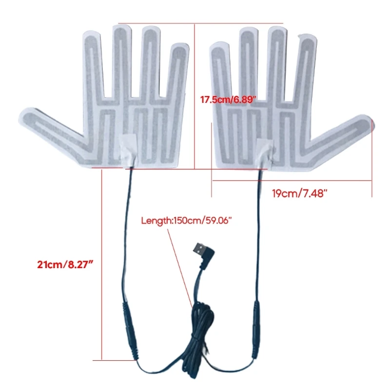 5V USB Heated Gloves Pad 5 Finger Type Electric Gloves Heating Film Pads Rechargeable Hand Heater 6