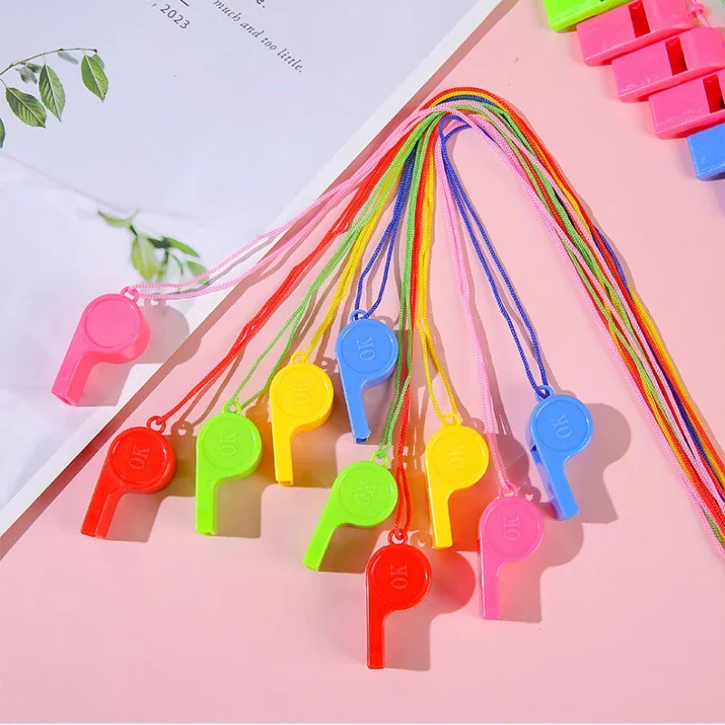 Mini Whistle with Rope Football Sports Whistles Multifunction Cheerleading Color Whistle Children Toys Birthday Party Gifts