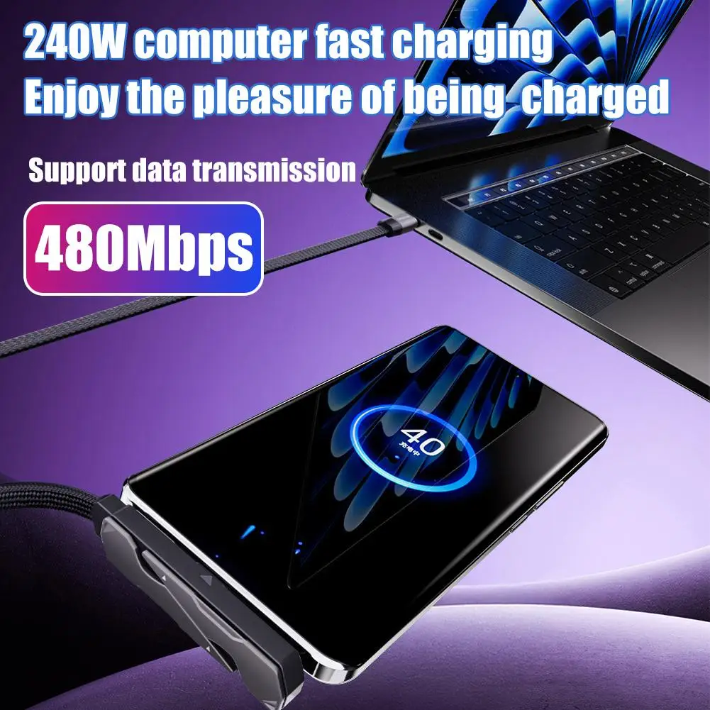 Universal 240W Folding Braided Data Cable with Ergonomic 90-Degree Type-C to Type-C Connector