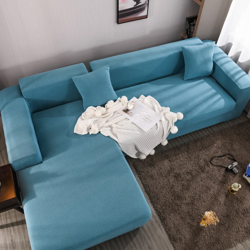Funda de sofá universal con combinación de chaise longue en forma de L con todo incluido, funda de sofá de color liso con veta de maíz, sofás para sala de estar y hogar