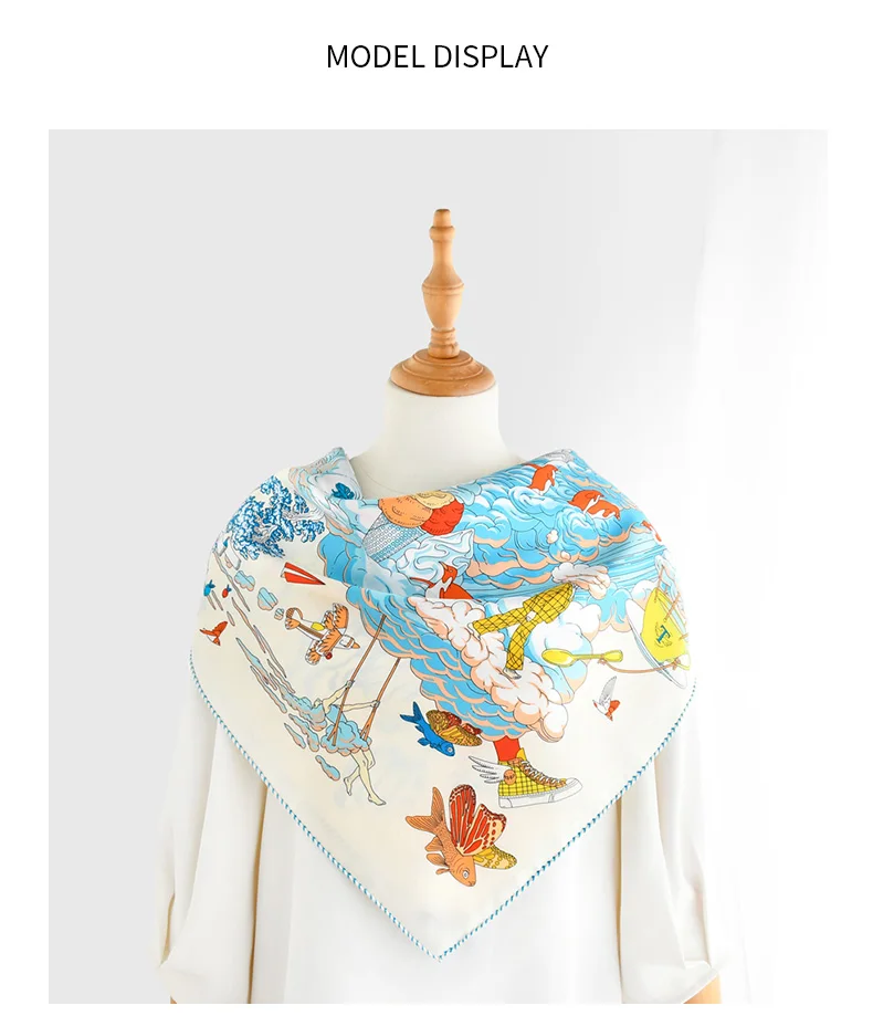 Beige Cloud Dream 100% Natürlicher Seidenschal Quadratische Kopftücher Twill Luxus Geschenk Damen Wickeltuch Bandana Hijab Schal Damenhalstuch – Detail 9