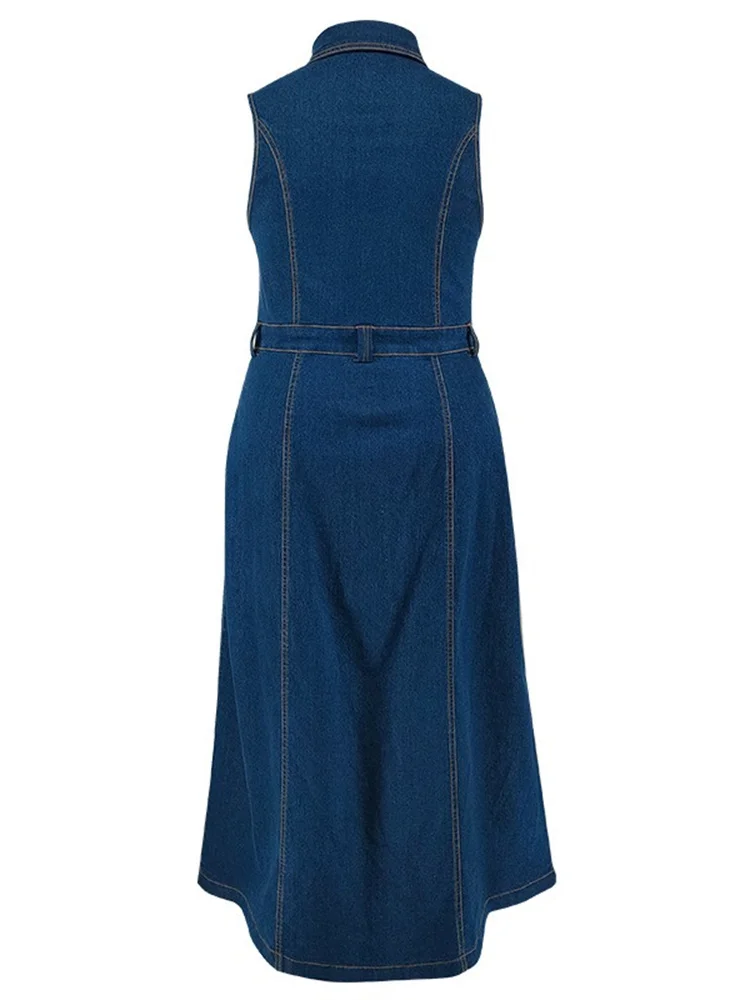 Wmstar Plus Size Denim Dresses Women Clothes Sleeveless Casual Button Pockets Slip Hem Maxi Dress New in Wholesale Dropshipping