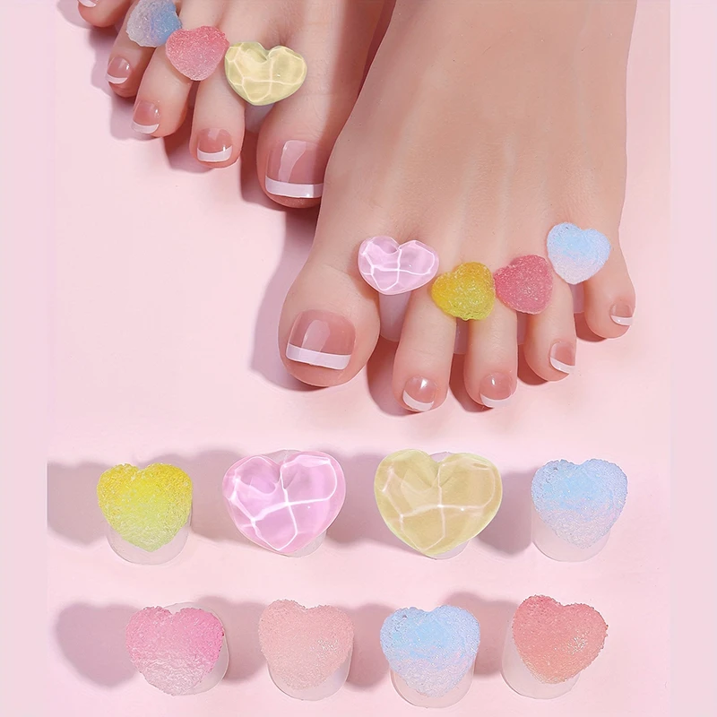 Silicone Toe Separator Cute Soft Pedicure Tools Professional Love Heart Rhinestone Foot Finger Separator Care Tools 8 Pcs/Pack toe separators toe spreader finger toe separator