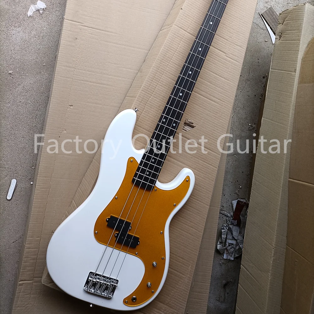 

4 Strings White Electric Bass Guitar with Rosewood Fretboard Gold Pickguard Customizable