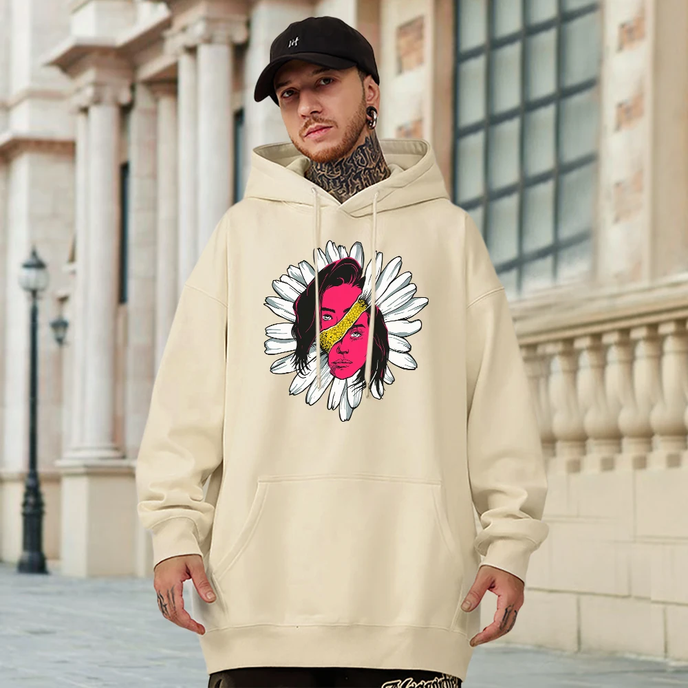 

Daisy In Full Bloom With Girlface Cotton Sweats Hooded Street Pocket Sweatwear Casual Warm Pullover Comfortable Mans Clothing