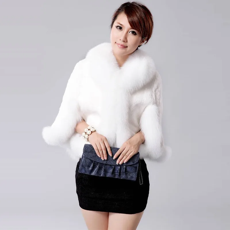 

New Imitation Mink Fur Shawl Fur Coat Fox Fur Collar Woven Cape Coat Mink Fur Rabbit Fur