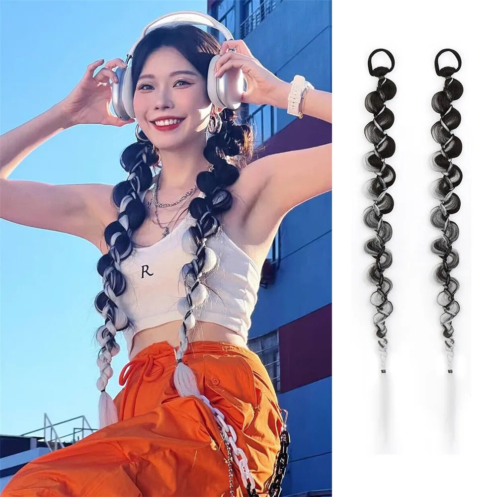 70cm Punk Dyeing Braid Twist Long Wig Antique Double Ponytail Hip Hop Girl Extensions Hair Accessories