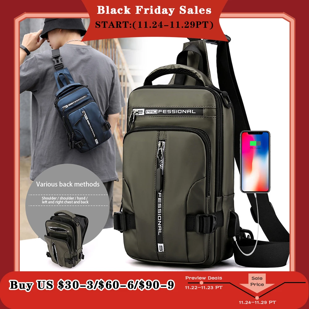 Men Nylon Crossbody Bag With Usb Charging Port Multifunction Outdoor