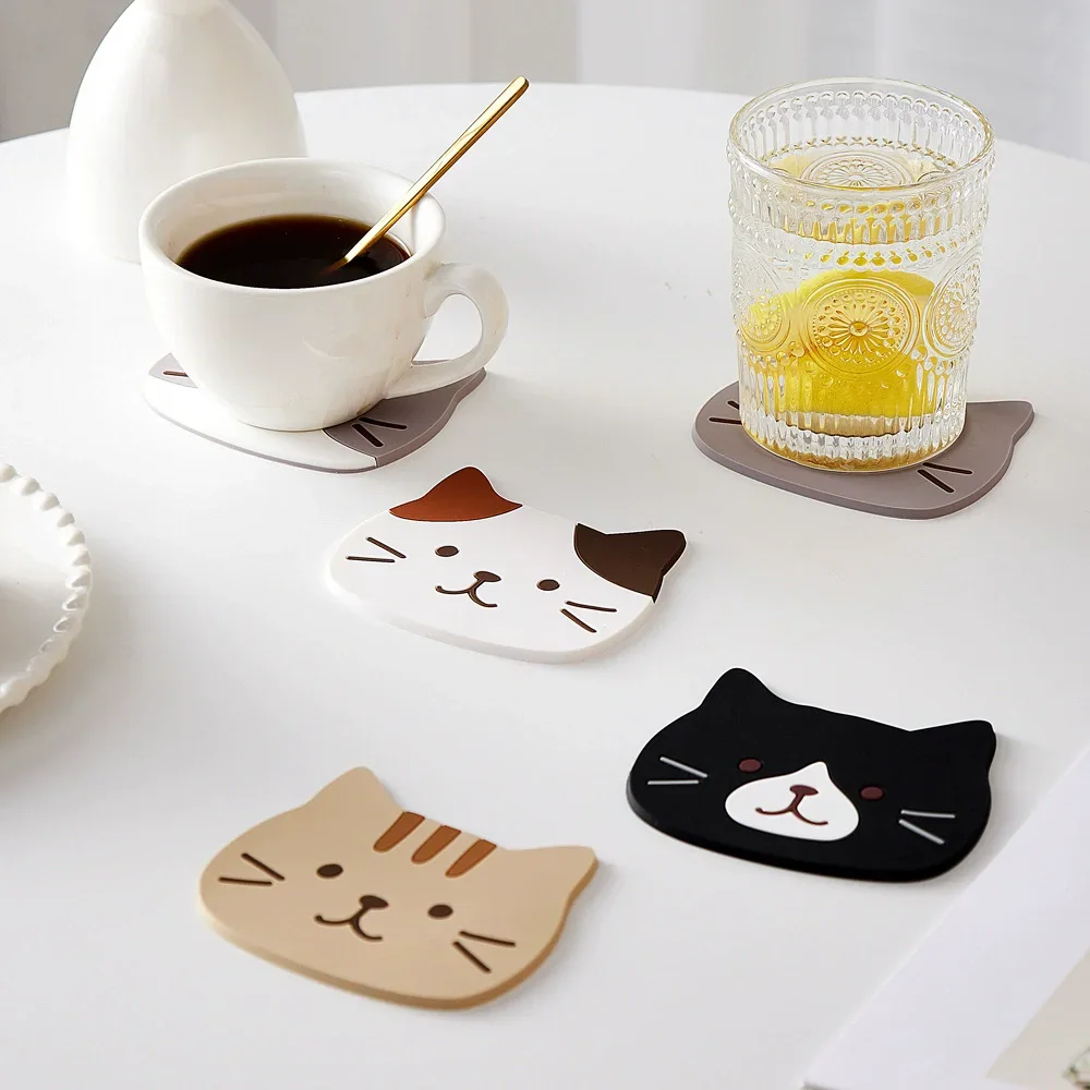 5pcs Cat Cute Cup Cushion Reusable Silicone Tea Cup Insulation Cushion PVC Anti Slip And Anti Scald Bowl Cushion