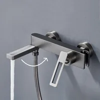 ก๊อกน้ําอ่างอาบน้ําขอบถังห้องน้ําวาล์วผสมร้อนและเย็นปืนสเปรย์อาบน้ําแบบเรียบง่าย 2