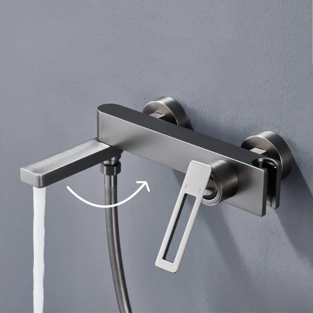 ก๊อกน้ําอ่างอาบน้ําขอบถังห้องน้ําวาล์วผสมร้อนและเย็นปืนสเปรย์อาบน้ําแบบเรียบง่าย 2