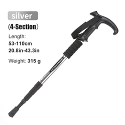 Portable 5-Section Telescopic Hiking and Walking Stick (T Handle)