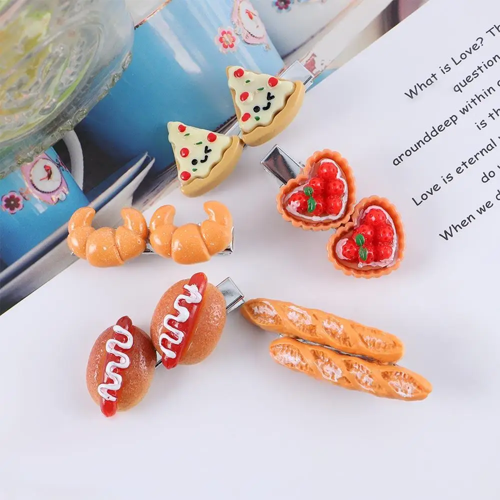 Geometric Cute For Girls Simulated Food Croissant Pizza Duckbill Side Clips Korean Barrettes BB Hairpins Women Hair Clips