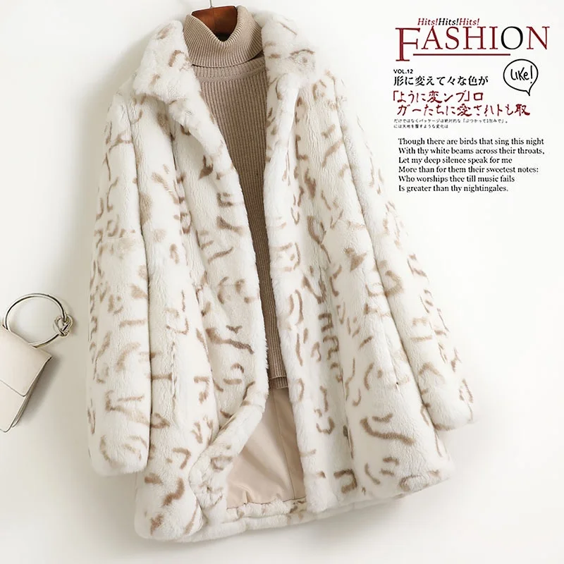 

2023 Warm Casual Leopard Jacket Female Winter 100% Real Rex Rabbit Fur Coat Women's Clothing Jaqueta Feminina Gxy693