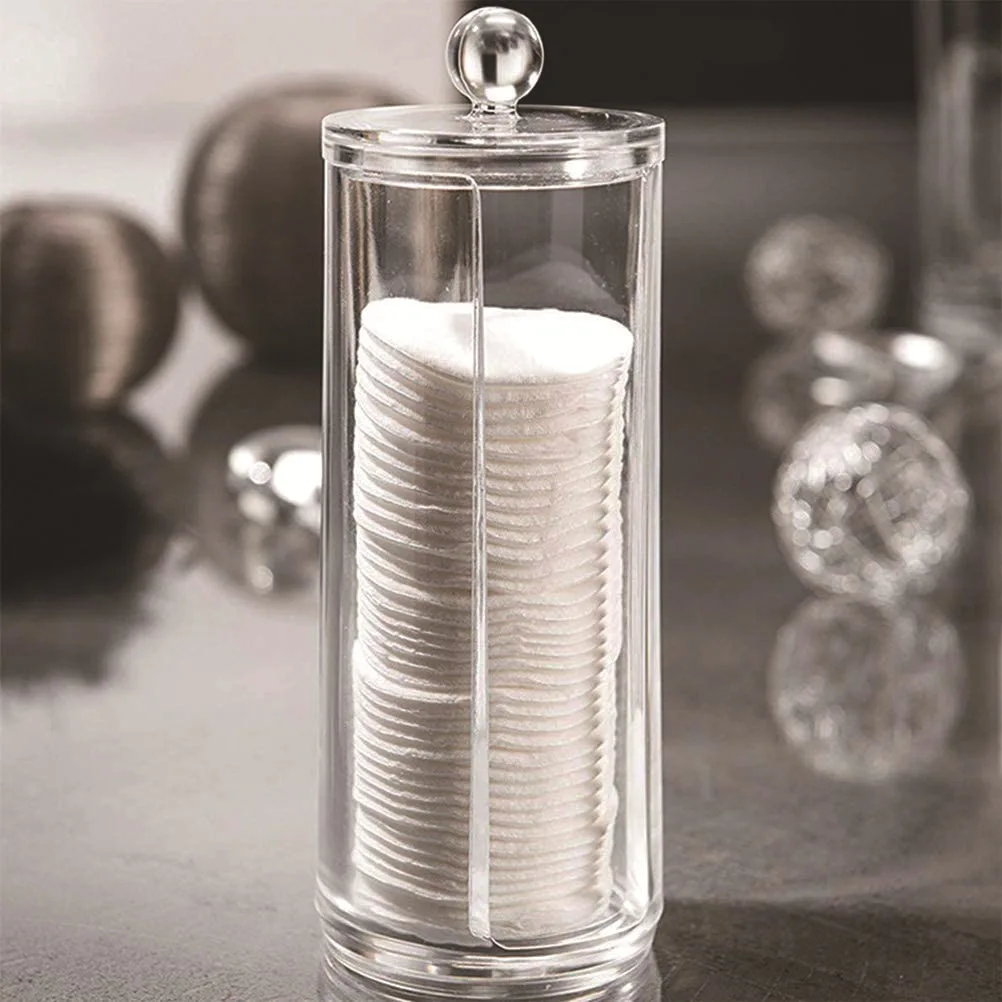 

Transparent Acrylic Storage Box Makeup Cotton Pads Organizer Round Storage Container Jewelry Cotton Swabs Organizer Jars