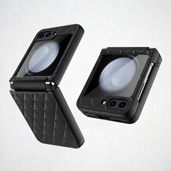 Rhombus Leather Shockproof Hard Shell Phone Case - Galaxy Z Flip5 (Black)