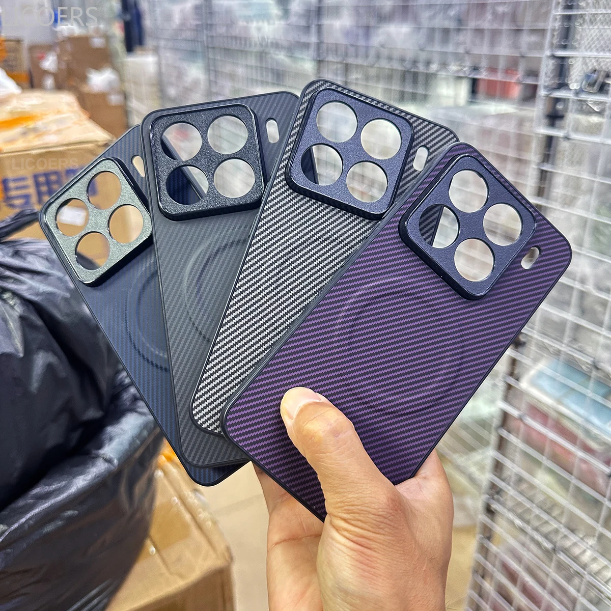 Carbon Fiber Texture Leather Magnetic Shockproof Case with Full Camera Protection
