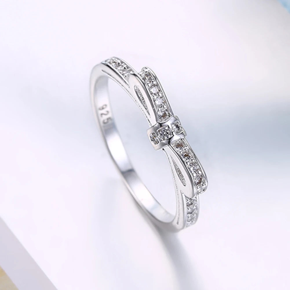 925 Sterling Silver Bowknot crystal Rings Women size 6/7/8/9 Fashion Party Gifts wedding diamond Jewelry silver ring silver rings