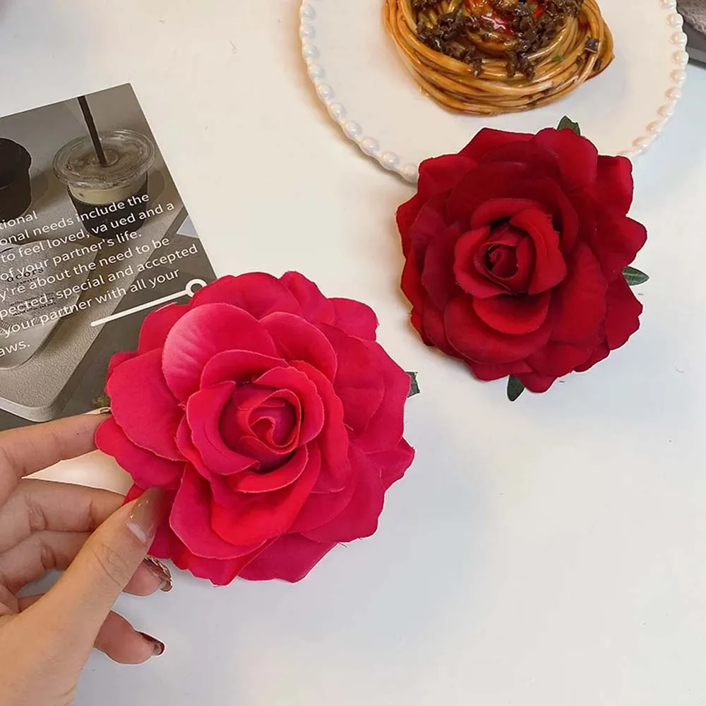 Elegant Retro Red Rose Hair Clip - Floral Hairpin Barrette