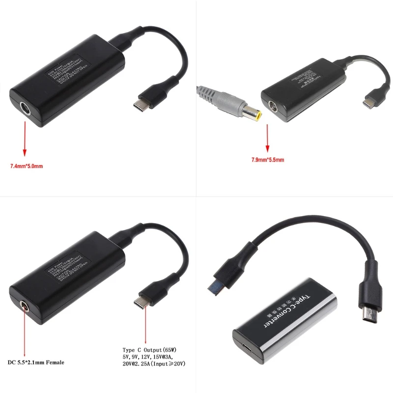 

65W Type Adapter Converter for DC Fast Charging Cable Cord USB 7.4x5.0mm