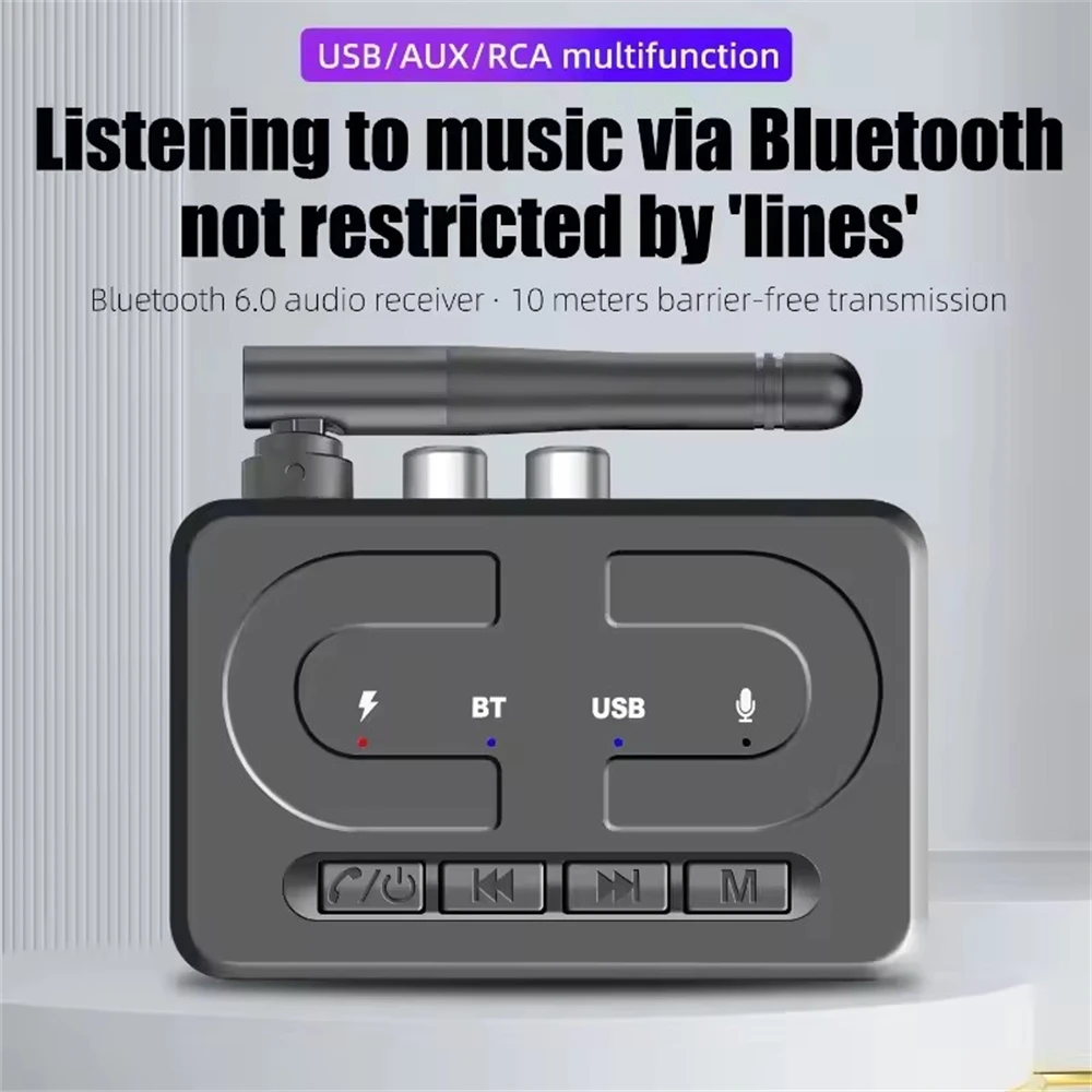Wireless Bluetooth Audio Receiver with HD Microphone and Antenna, featuring USB U-Disk Music Streaming and HIFI Stereo Sound