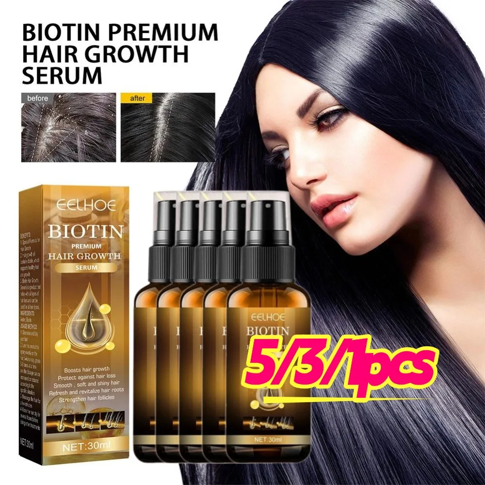 5/3/1pcs Biotin Fast Hair Growth Products Anti Hair Loss Serum Spray Prevent Baldness Treatment Scalp Beard Beauty Care