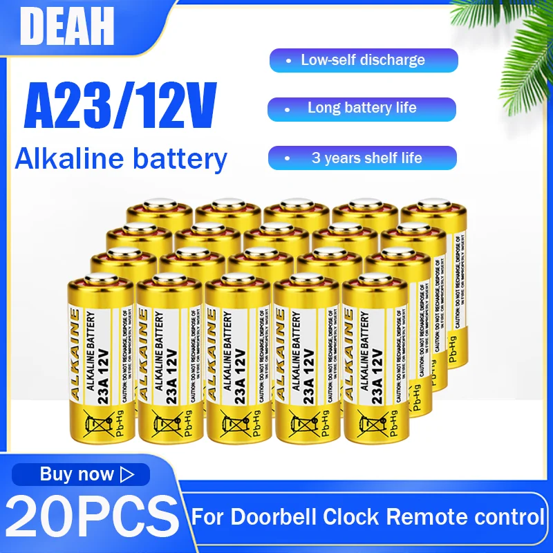 20pcs A23 23A 12V Alkaline Battery 23GA A23S E23A EL12 MN21 MS21 V23GA