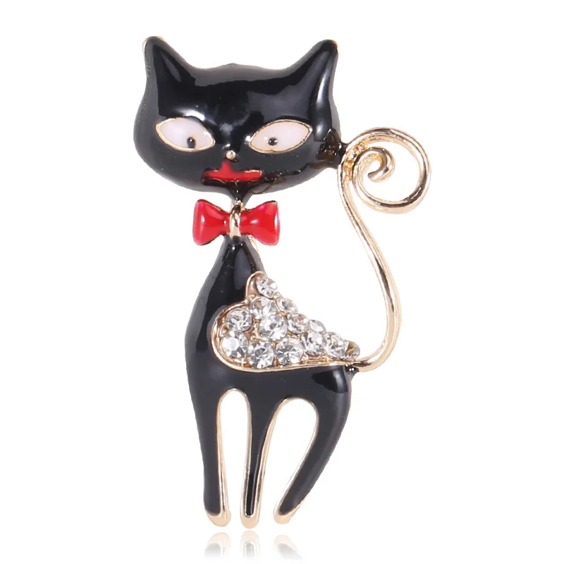SuperCuteCatFilledRhinestoneBroochCreativityBlackCatCollar
