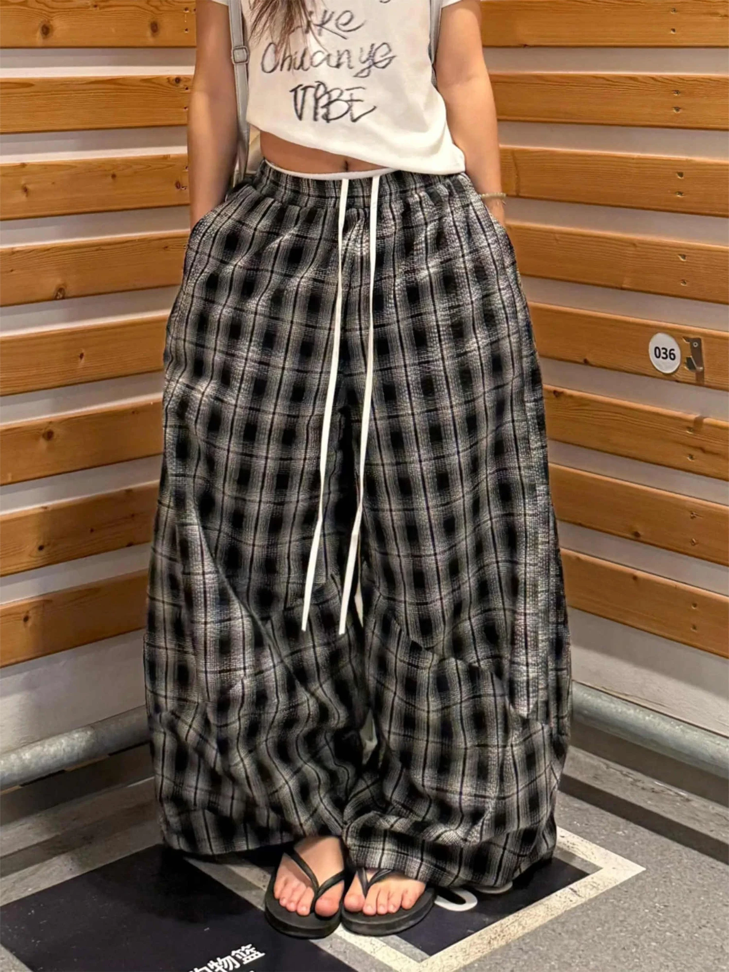 Women Khaki Wrap Skirt Long Pants Baggy Parachute Pants