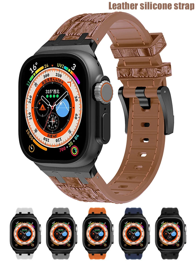 

Silicone Strap For Apple Watch Band 44mm 42mm 40mm 38mm 41mm 45mm 49mm Imitation Crocodile Skin Bracelet iwatch 5 6 SE 7 8 Ultra