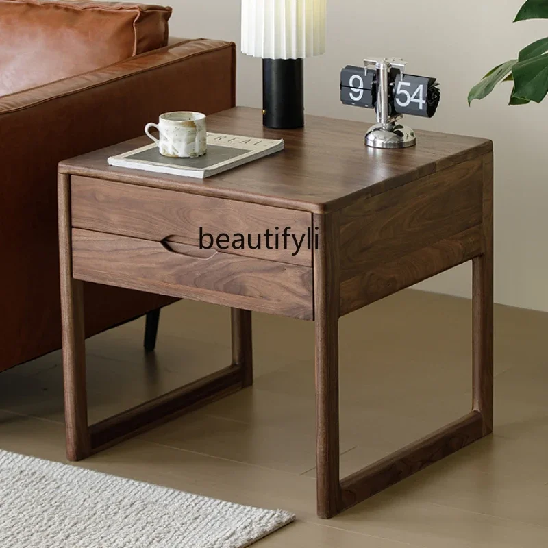 

North American Black Walnut Wooden Sofa Side Table Solid Wood Corner Table Living Room Side Nordic Eight-Immortal Table Home