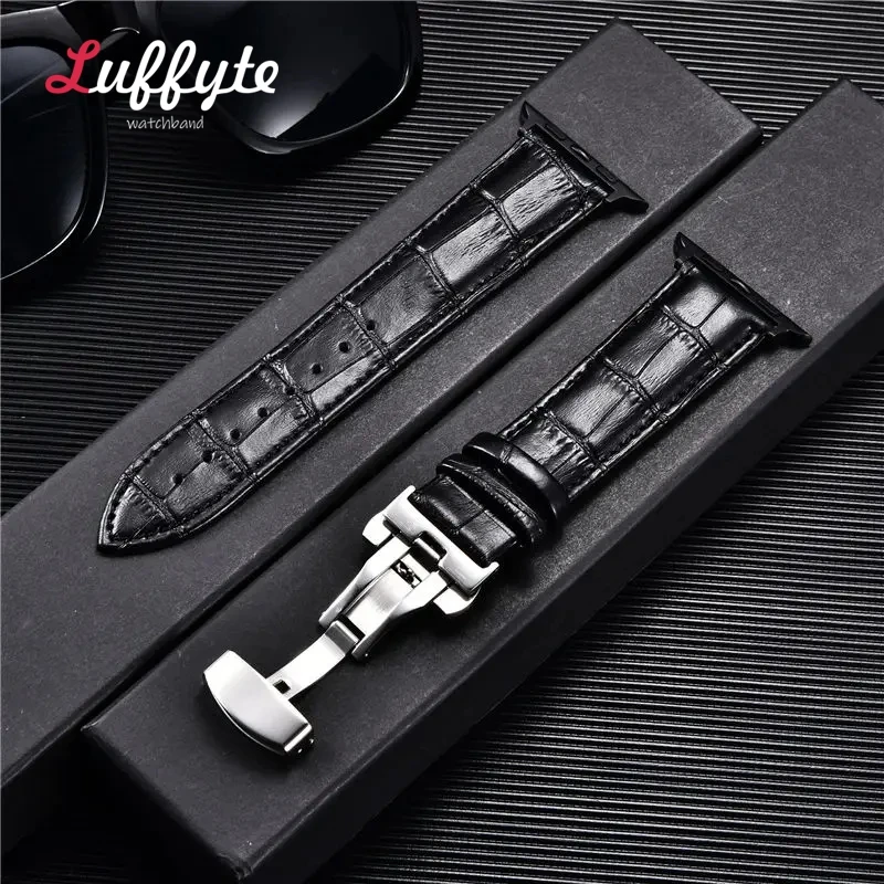 Elegant Leather Strap with Butterfly Buckle