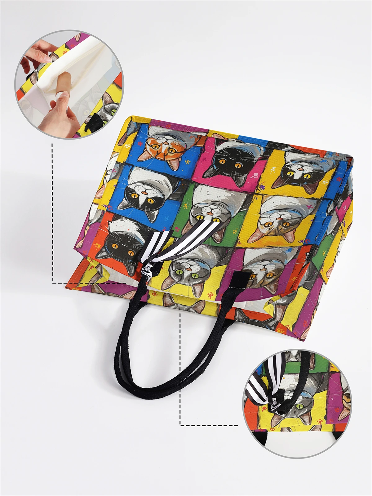 Cartoon cat pattern printed handbag, women's gift handbag, beach bag, suitable for large capacity handbags for men and women