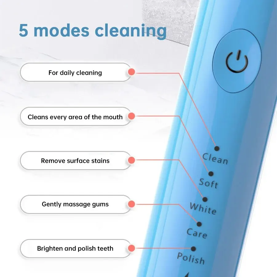 Electric Toothbrush Tongwode Sonic USB Rechargeable Waterproof Electronic Ultrasonic Whitening Replacement Heads