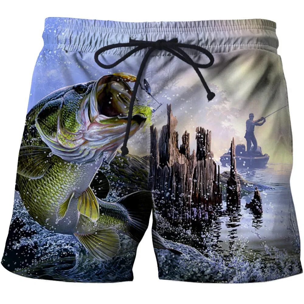 2024 New Men's 3D Printed Beach Style Shorts Fishing Summer Men's Universal Animal Fish Loose All-match High Waist Sports Shorts 2