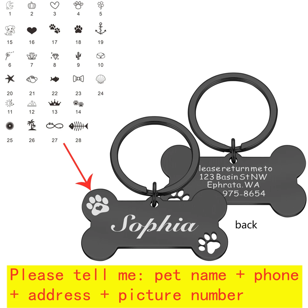 Personalized Collar Pet ID Tag Engraved Pet ID Name for Cat Puppy Dog Tag Pendant Keyring Bone Tag Pet Accessories Dropshipping 