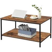 Small Brown Rectangle Wood and Metal Coffee Table with Storage Shelf for Small Living Rooms 1