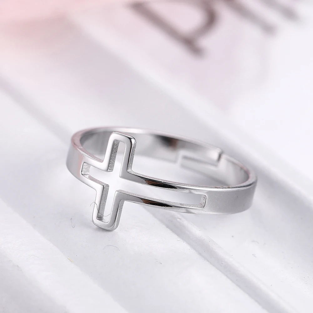 COOLTIME Edelstahl-Kreuzringe für Männer und Frauen, verstellbarer Paar-Fingerring, goldfarben, religiöser Schmuck, 2026, Trend-Geschenk – Detail 8