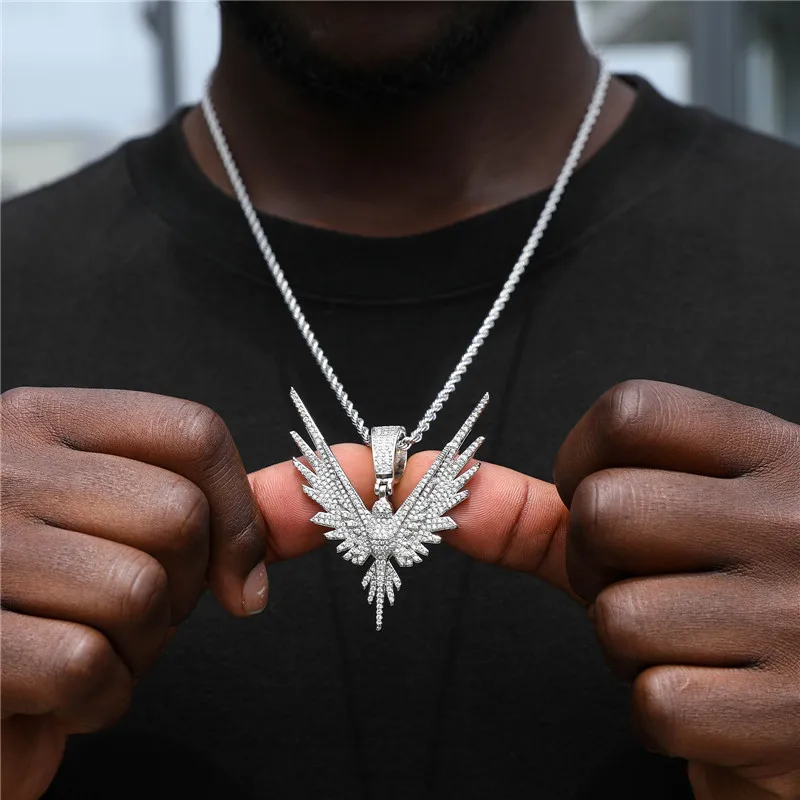 

Hip Hop Angle Wings Pendant Iced Out Cubic Zirconia Stones Necklace Pendant for Women Men Jewelry Charm Gift