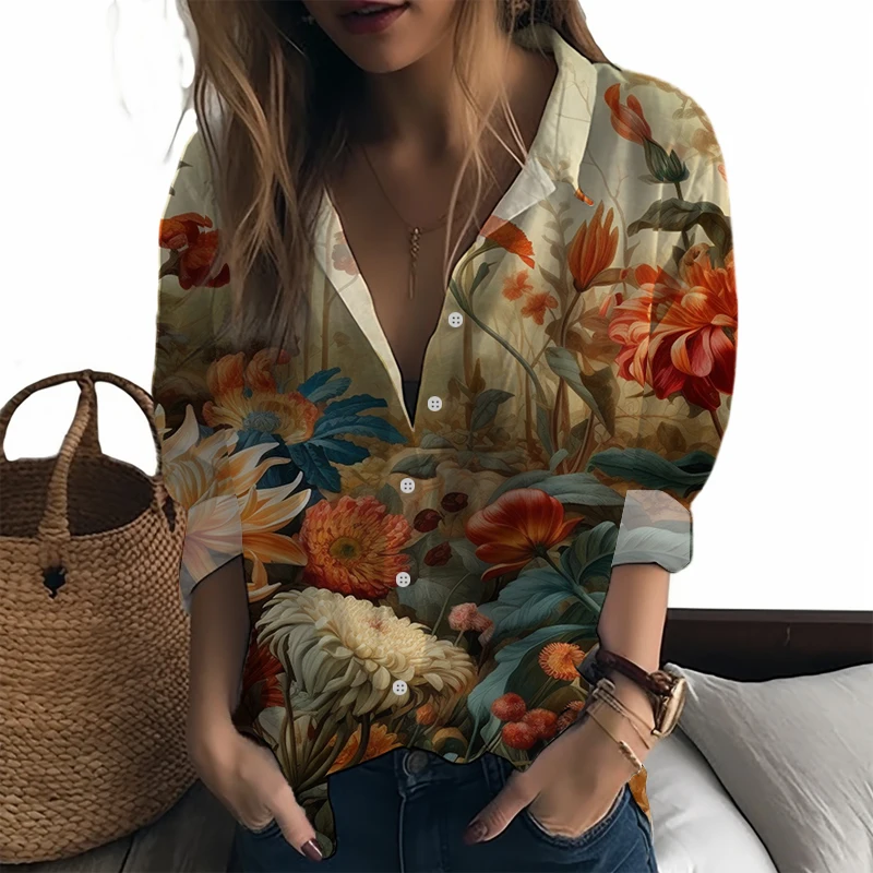 

2023 new lady shirt plant landscape 3D printed lady shirt casual style women's shirt fashion trend high -quality lady shirt
