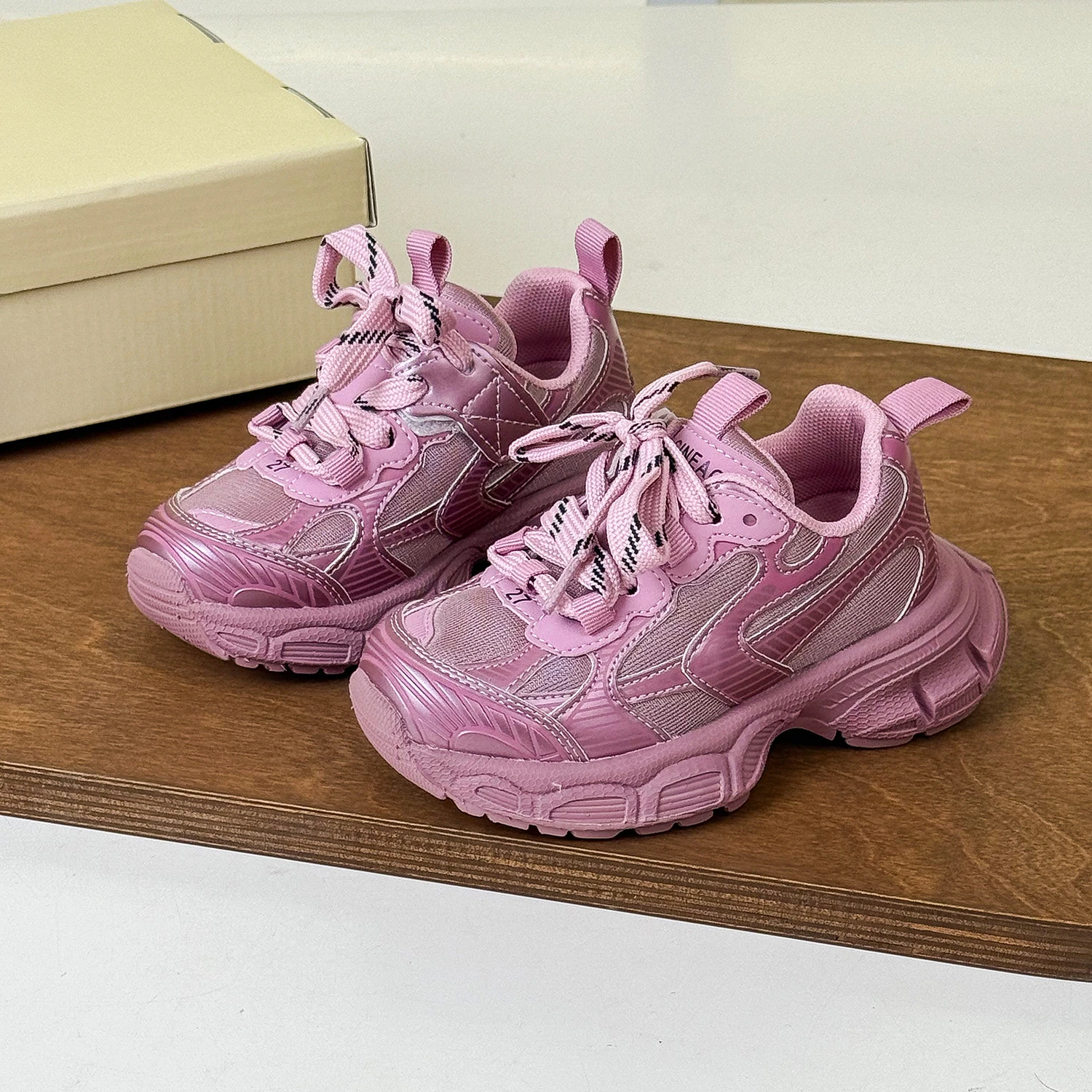 Spring Children Boy Girls Mesh Splicing Thick Height Increasing Sneakers Kid Toddler Breathable Lightweight Trainers